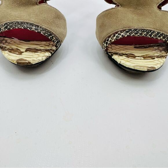 Charles Jourdan Tan Snake Cut Out Heels - Picture 8 of 12